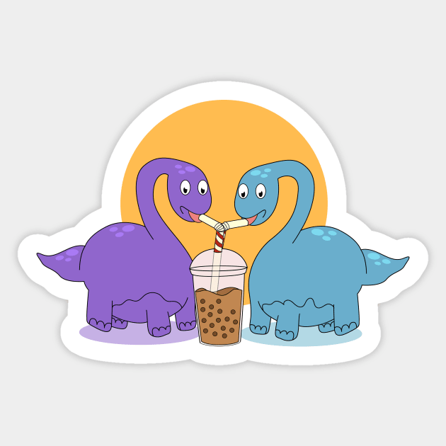 Long Neck Dino Cartoon Drinking Boba Sticker by Bubbly Tea